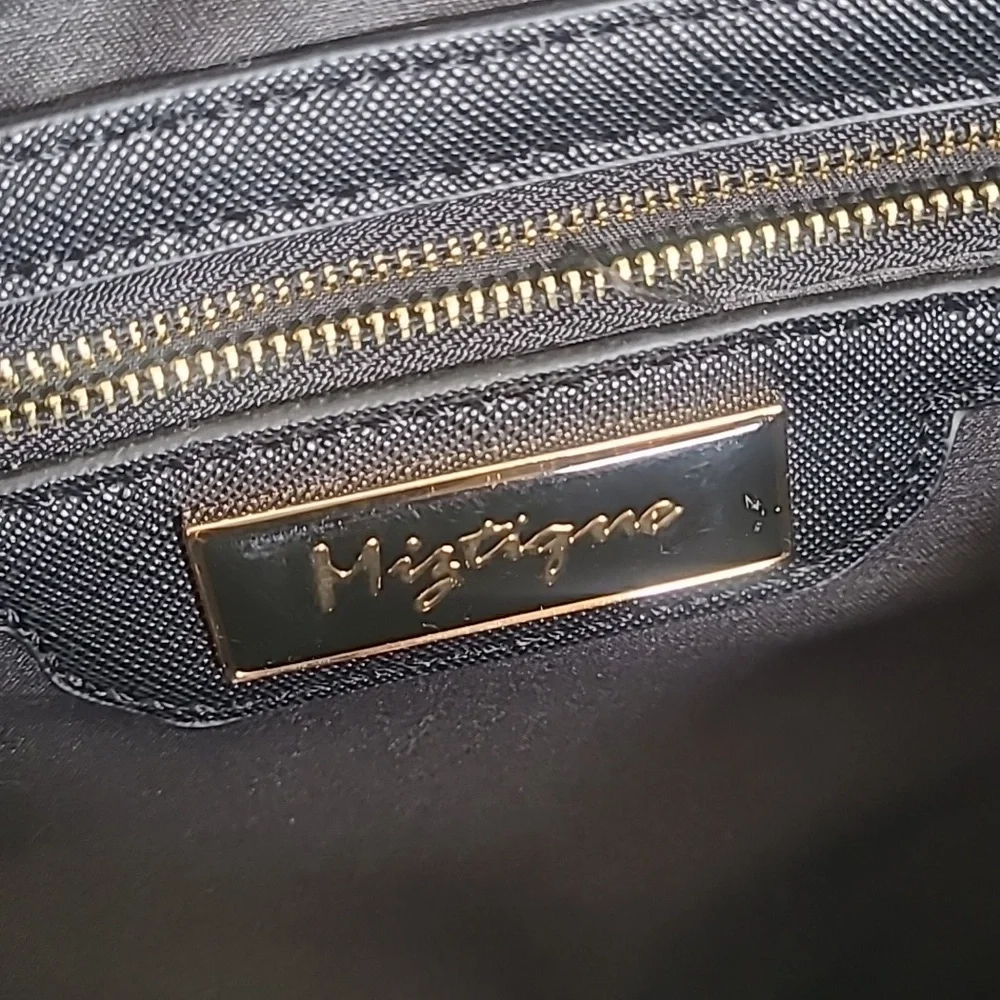 Miztique Womens Elegant Black Handbag Satchel gold accents and accent lock